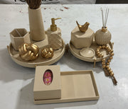 Portia Bathroom Set, ivory with gold accents. Left the workshop 9 May 2026.