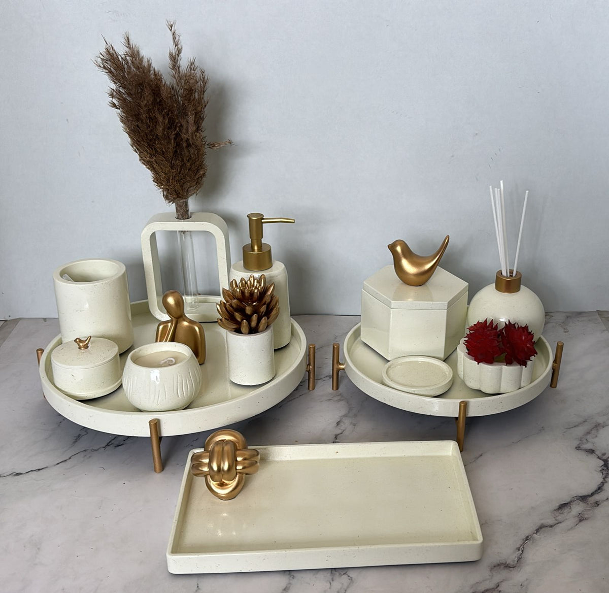 Portia Bathroom Set, ivory with gold accents. Left the workshop 27 April 2026.