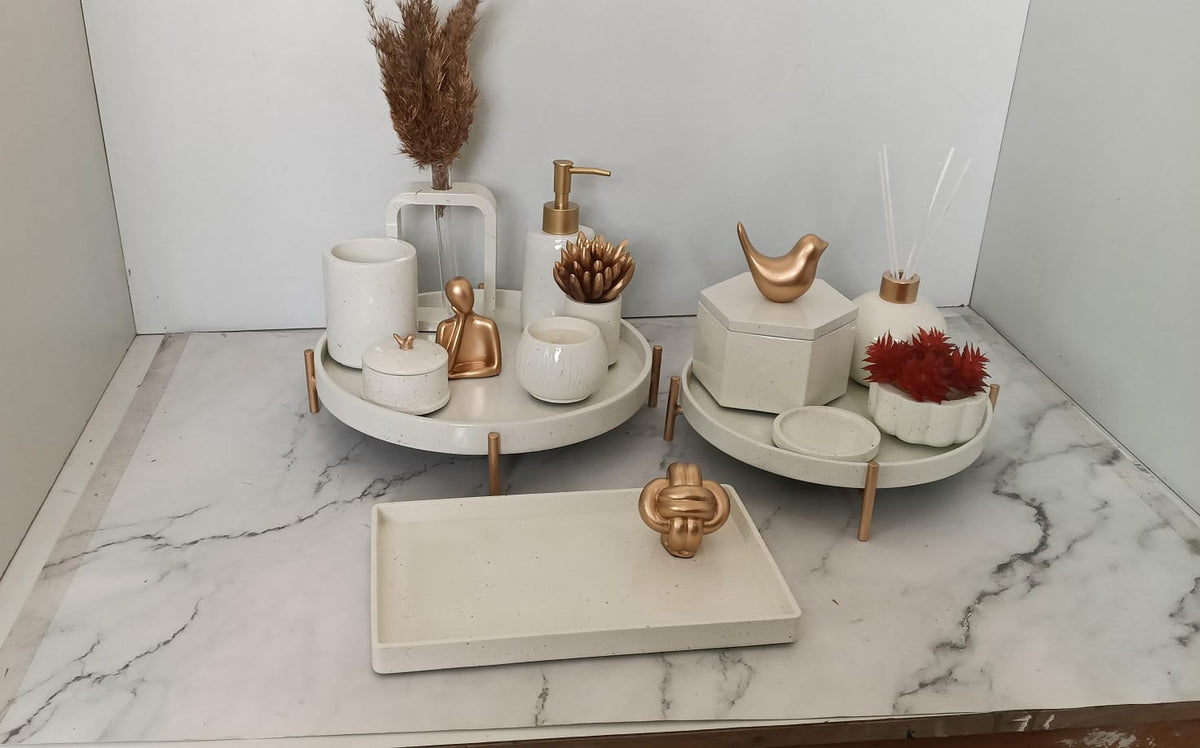 Portia Bathroom Set, white with gold accents. Left the workshop 22 April 2026.