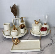 Portia Bathroom Set, ivory with gold accents. Left the workshop 30 April 2026.