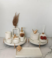 Portia Bathroom Set, white with gold accents. Left the workshop 9 April 2026.