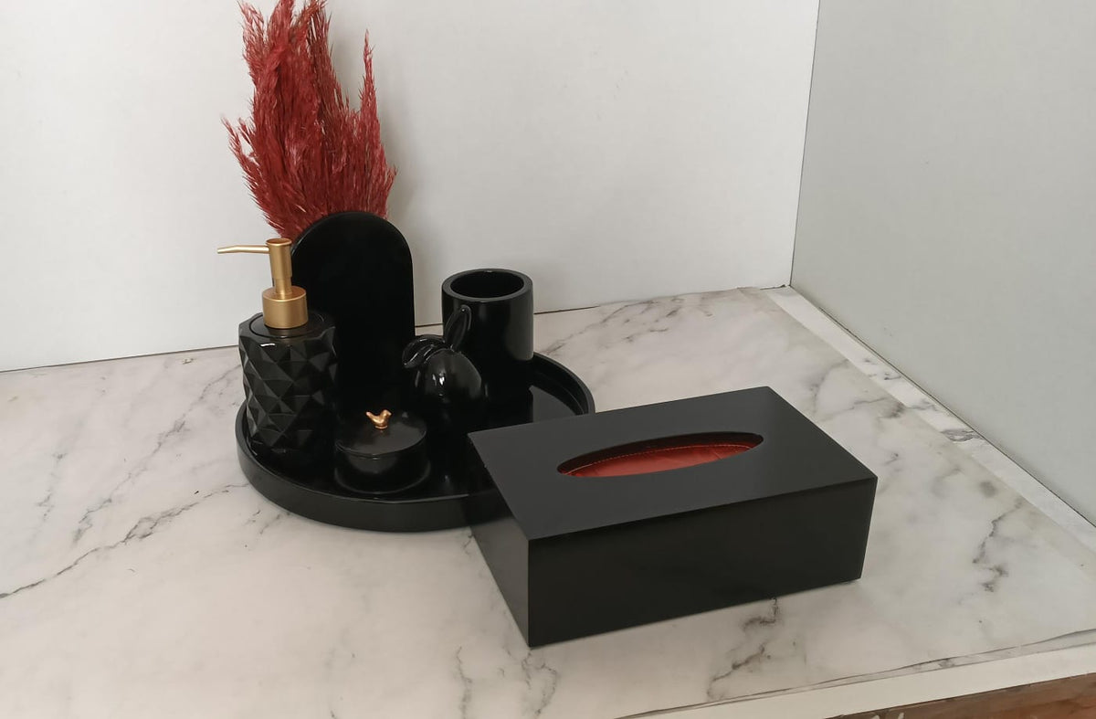 Quantum Bathroom Set, black with gold accents. Left the workshop 20 March 2026.