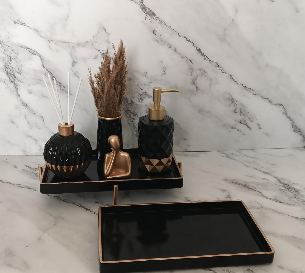 Quantum Bathroom Set, black with gold accents. Left the workshop 5 February 2026.