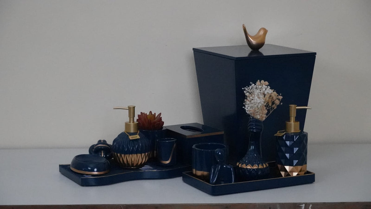 Royal Bathroom Set, navy with gold accents. Left the workshop 27 December 2025.