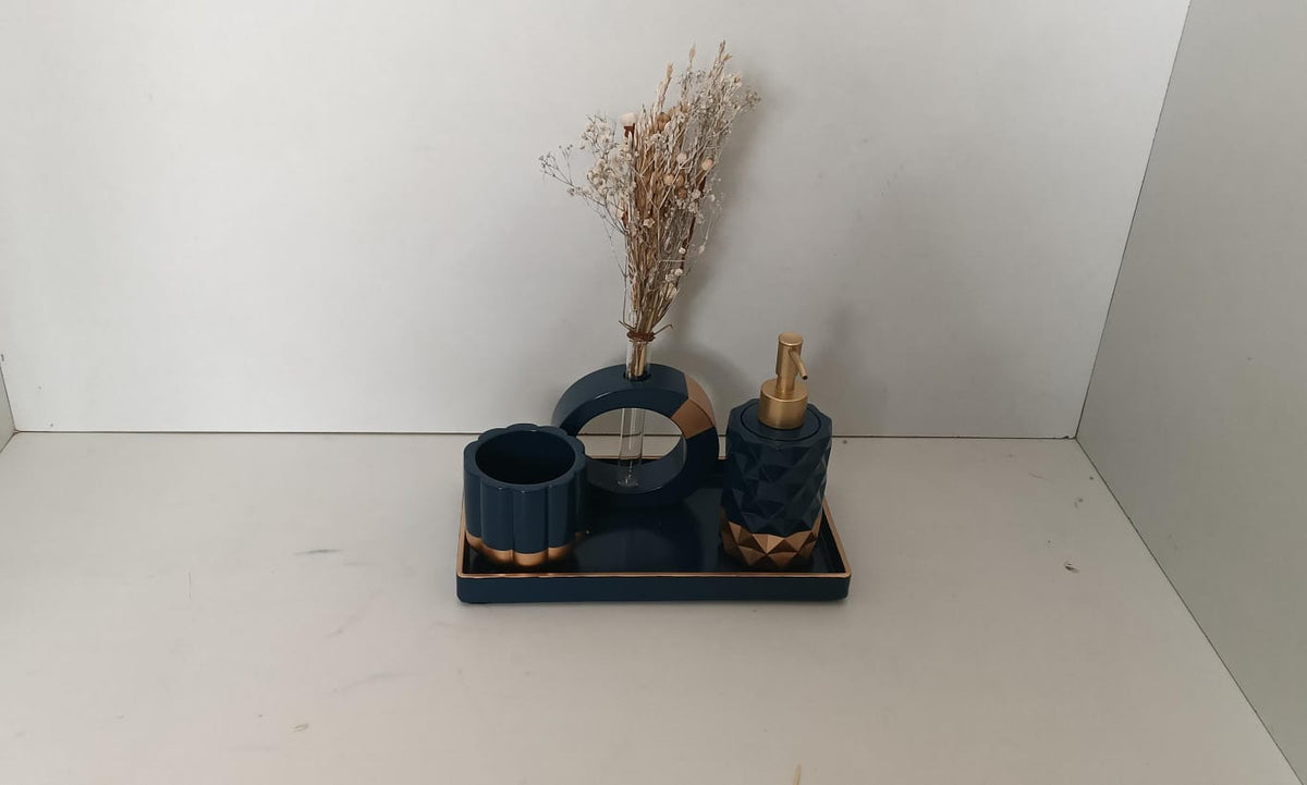 Royal Bathroom Set, navy with gold accents. Left the workshop 23 January 2026.