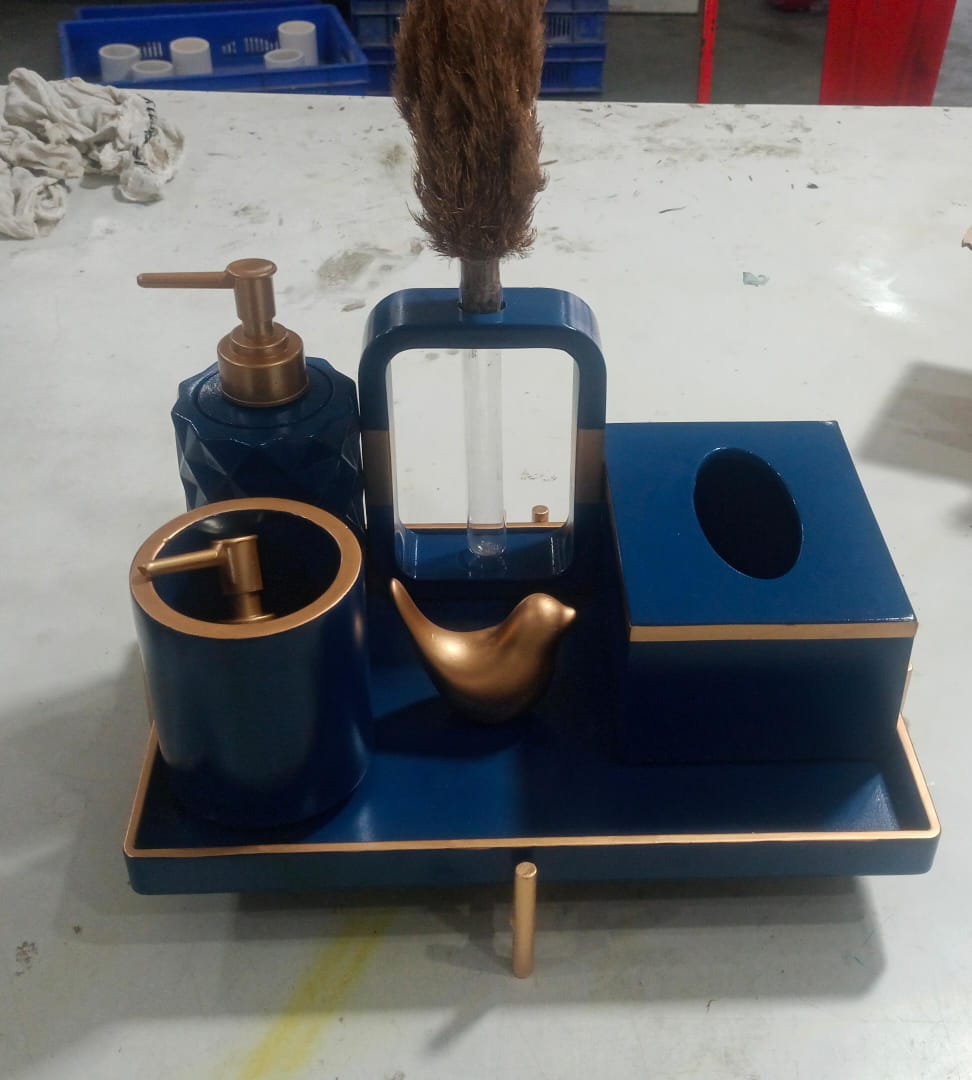 Royal Bathroom Set, navy with copper accents. Left the workshop 24 October 2025.