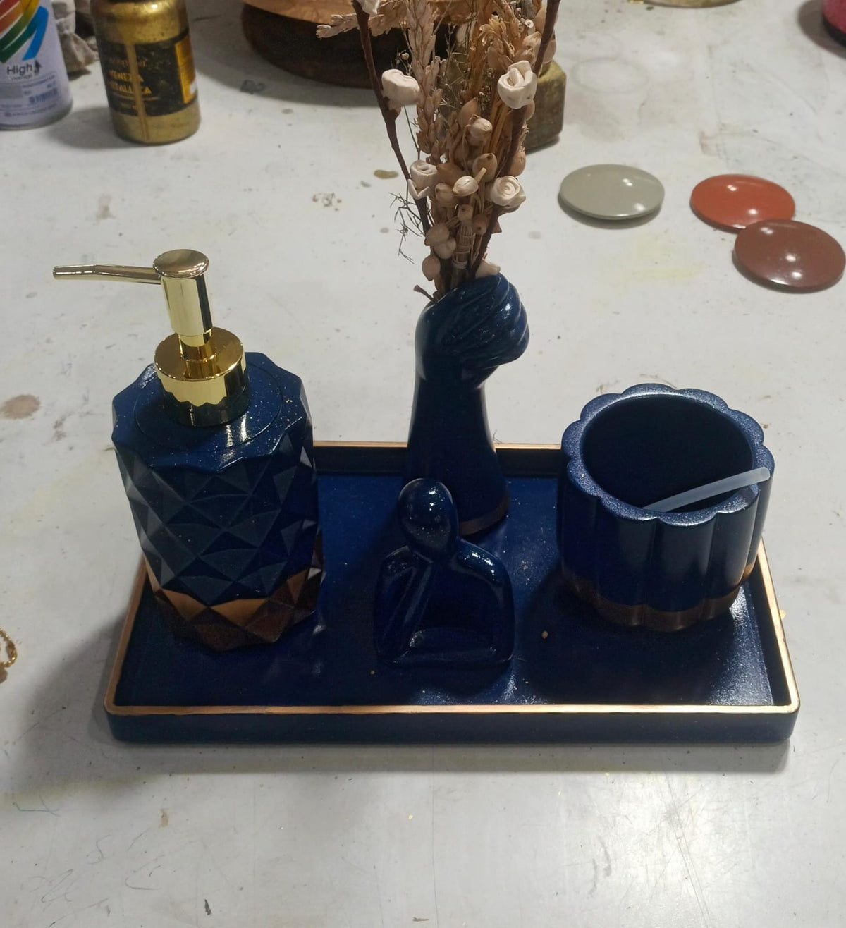 Royal Bathroom Set, navy with gold accents. Left the workshop 10 November 2025.