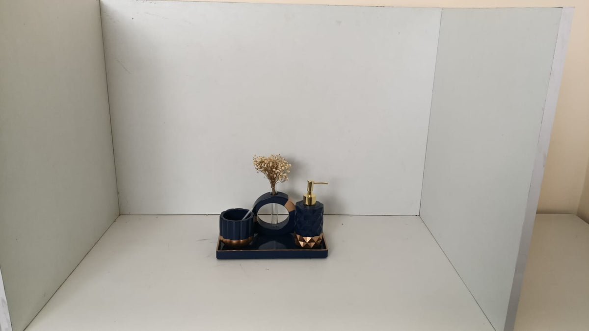 Royal Bathroom Set, navy with gold accents. Left the workshop 16 January 2026.