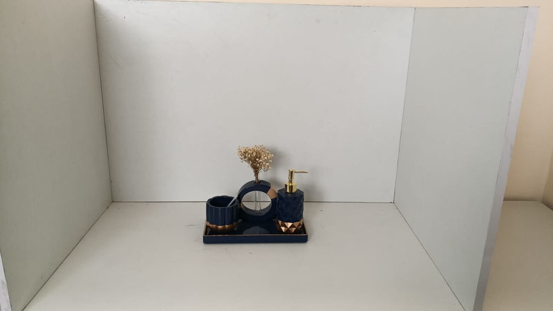 Royal Bathroom Set, navy with gold accents. Left the workshop 16 January 2026.