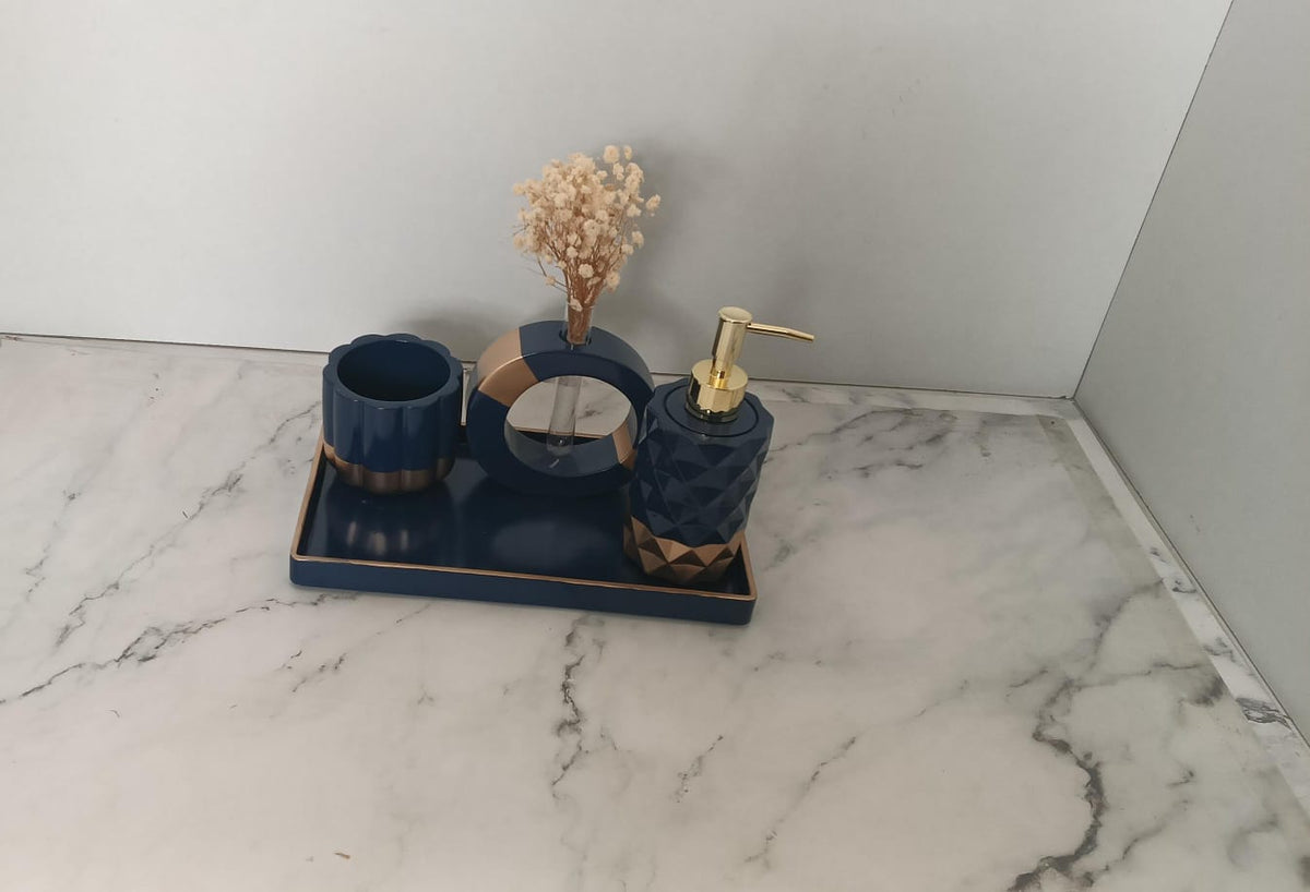 Royal Bathroom Set, navy with gold accents. Left the workshop 17 March 2026.