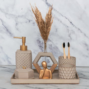 Sanders Bathroom Set in Warm Stone, handcrafted bathroom accessories set