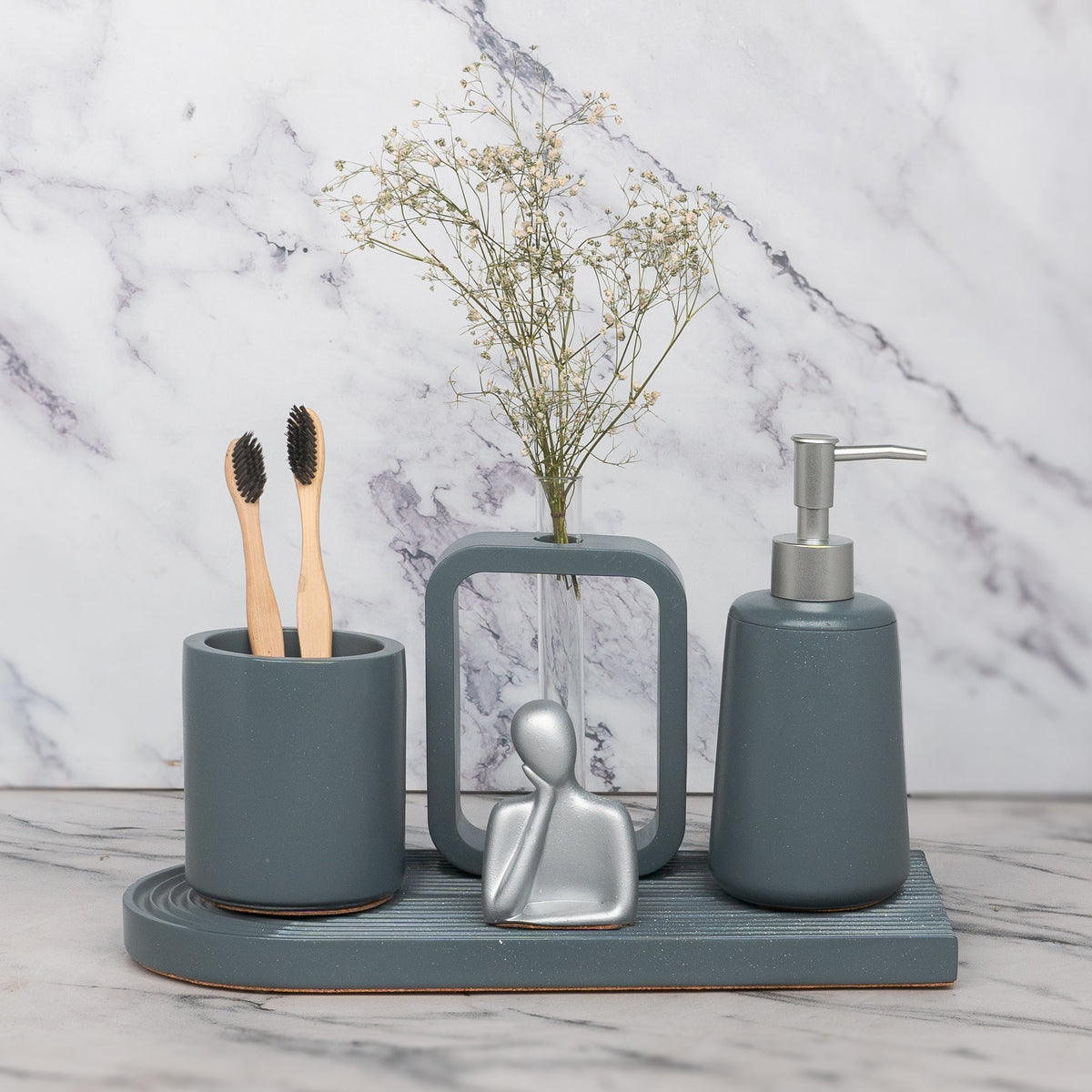 Sferra Bathroom Set in Burnished Grey, handcrafted bathroom accessories set
