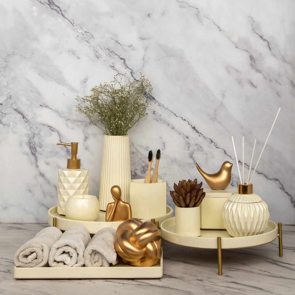 Sterling Bathroom Set in Harvest Cream, handcrafted bathroom accessories set