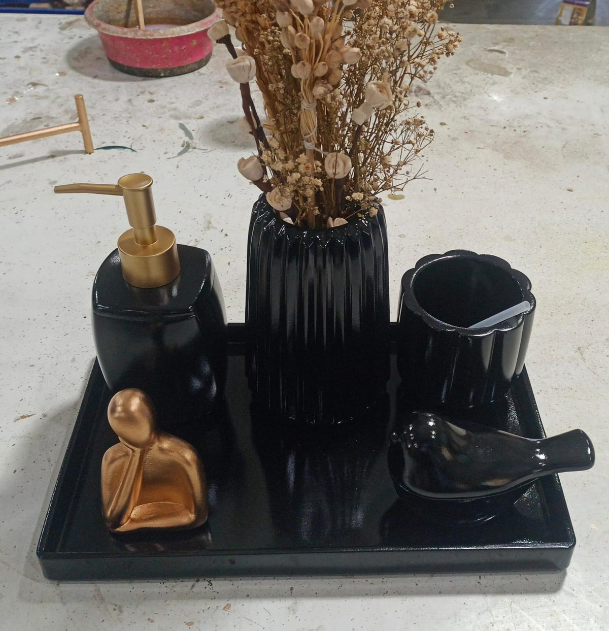Torino Bathroom Set, black with gold accents. Left the workshop 24 December 2025.