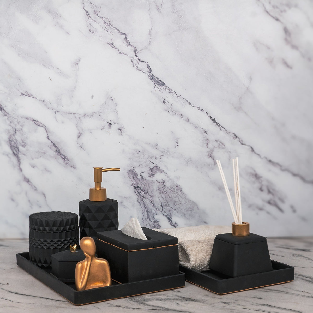 Torino Bathroom Set in Charcoal Black, handcrafted bathroom accessories set