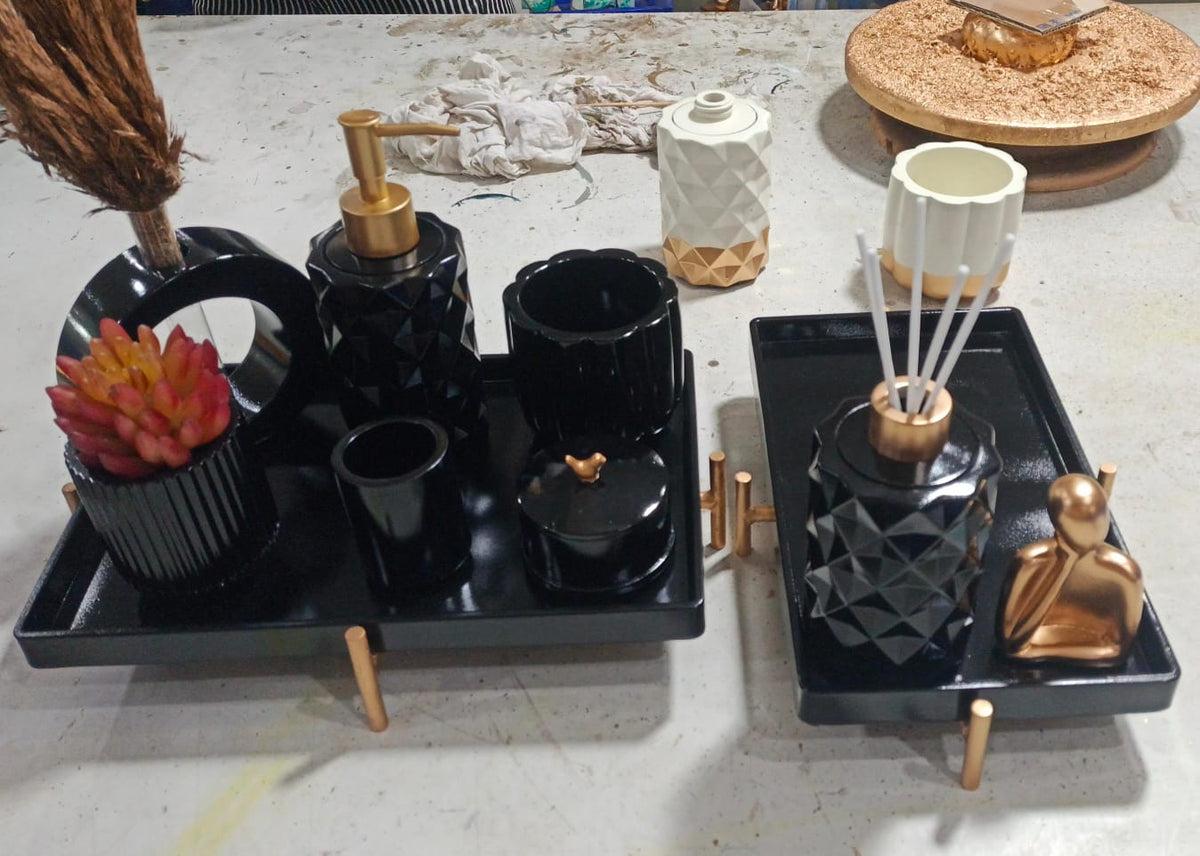 Torino Bathroom Set, black with gold accents. Left the workshop 20 December 2025.