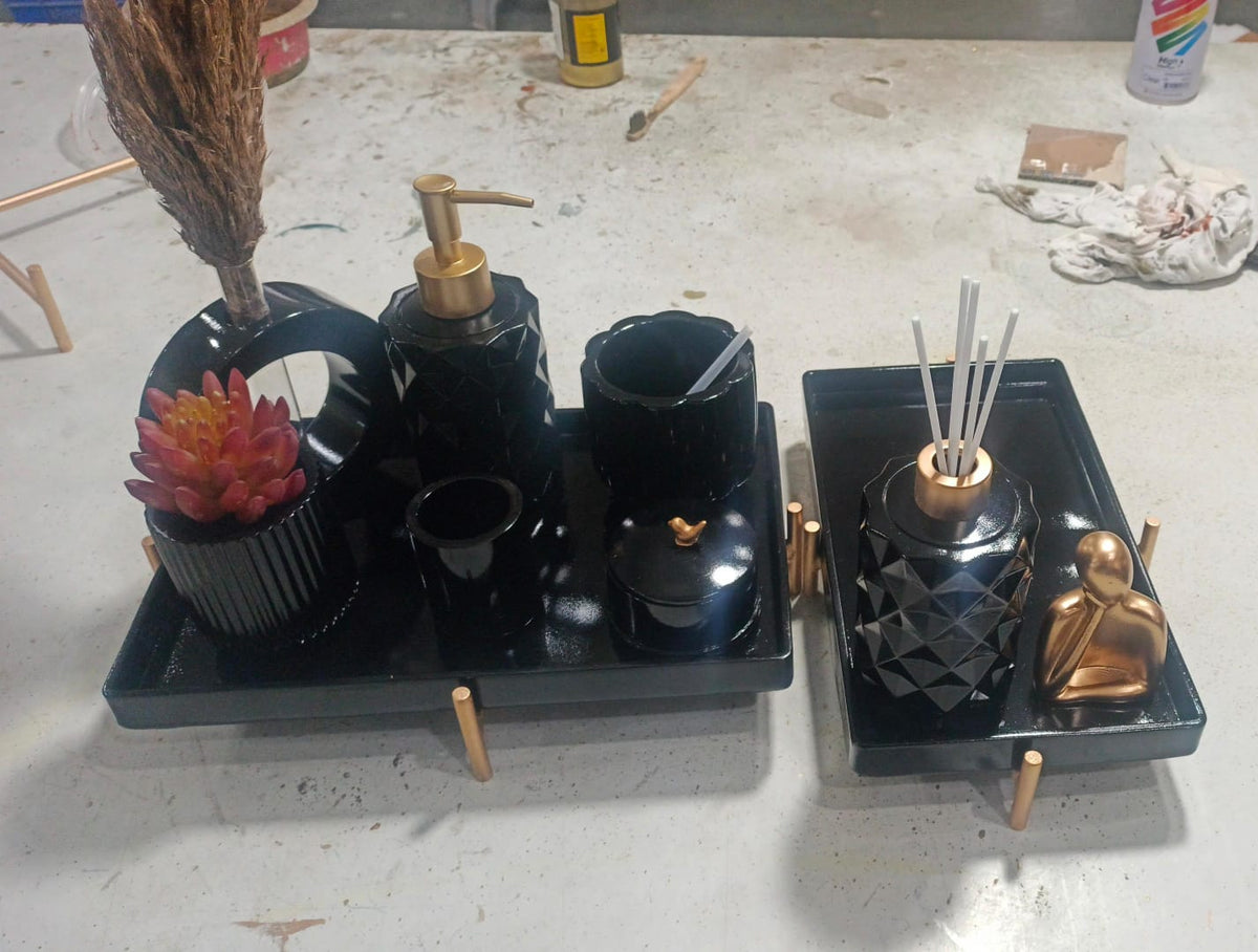 Torino Bathroom Set, black with gold accents. Left the workshop 23 December 2025.