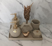 Vivian Bathroom Set, beige with gold accents. Left the workshop 14 August 2026.