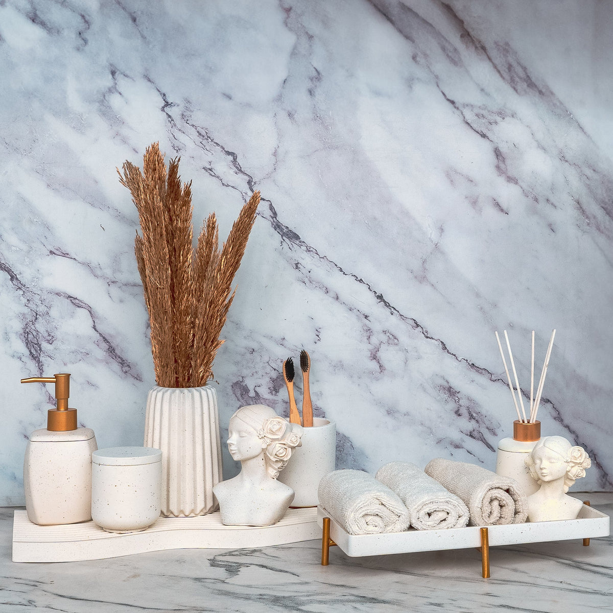 Zorba Bathroom Set in Moon Light, handcrafted bathroom accessories set