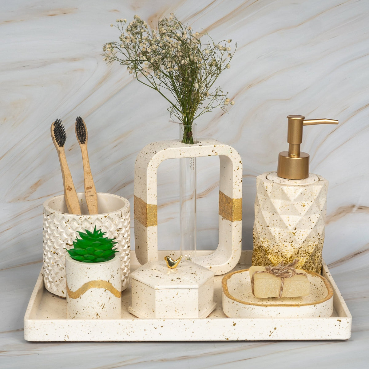 Alchemy Bathroom Set in Moon Light, handcrafted bathroom accessories set