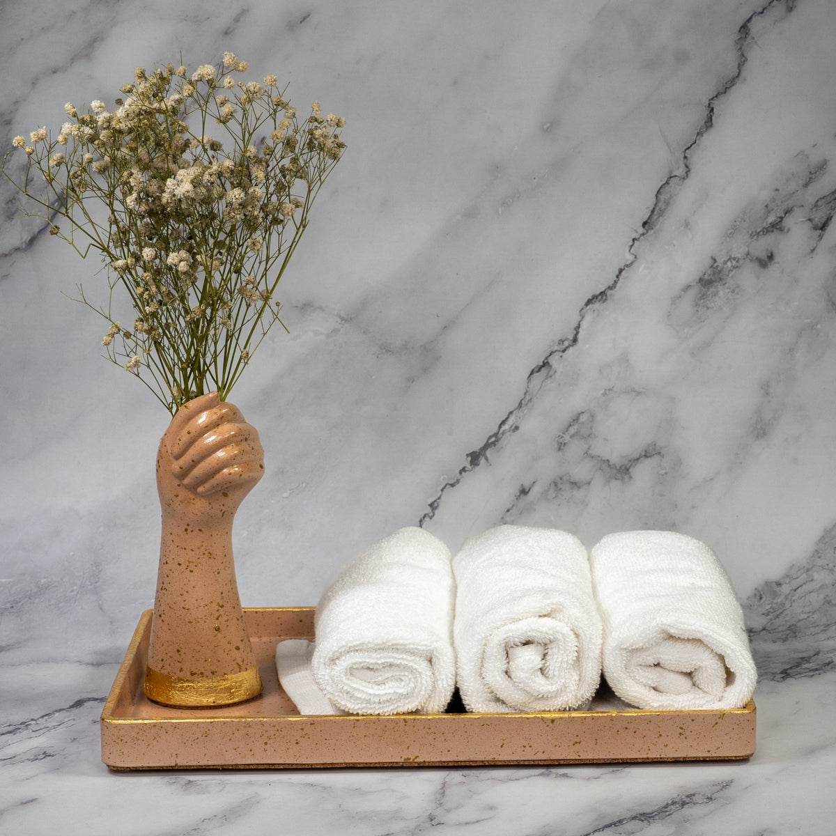 Alison Bathroom Set in Warm Stone, handcrafted bathroom accessories set
