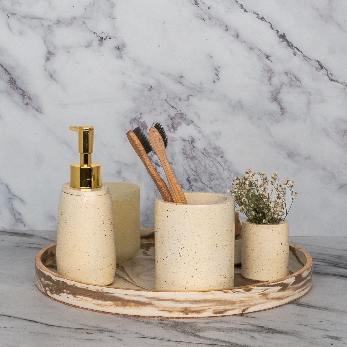 Arlington Bathroom Set in Harvest Cream, handcrafted bathroom accessories set