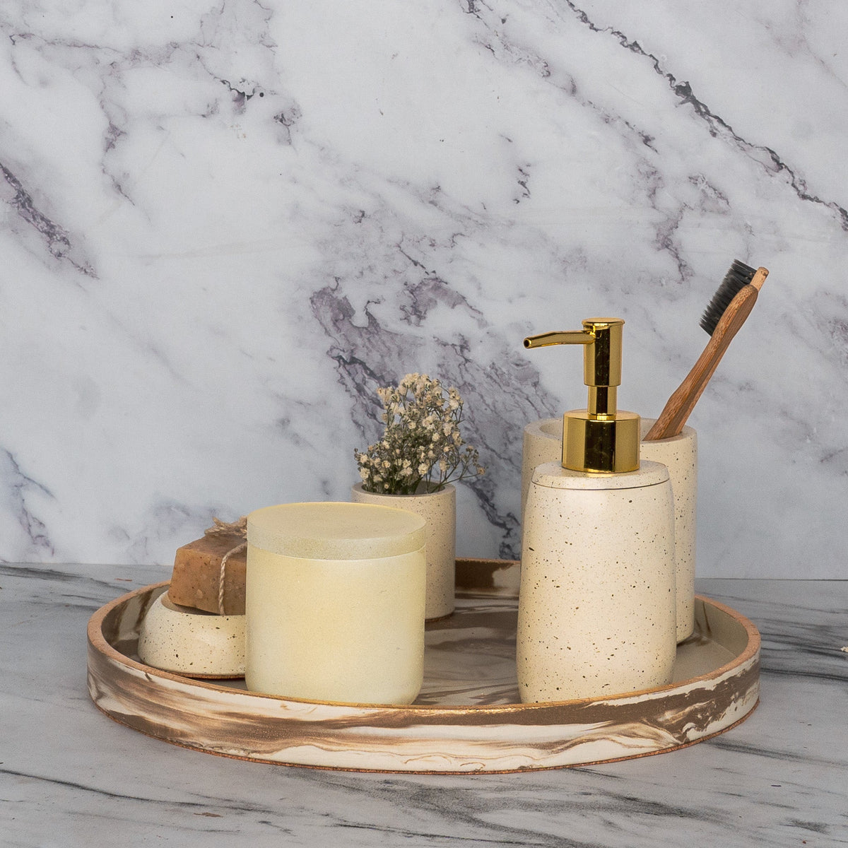 Arlington Bathroom Set in Harvest Cream, handcrafted bathroom accessories set