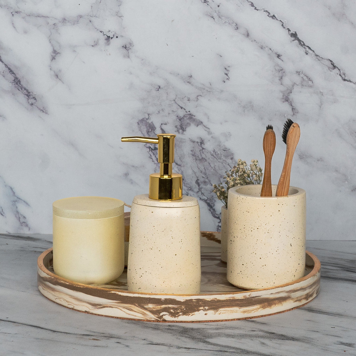 Arlington Bathroom Set in Harvest Cream, handcrafted bathroom accessories set