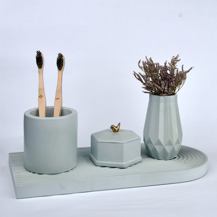Aurora 1 Bath/Office Set in Serene Sky, handcrafted bathroom accessories set