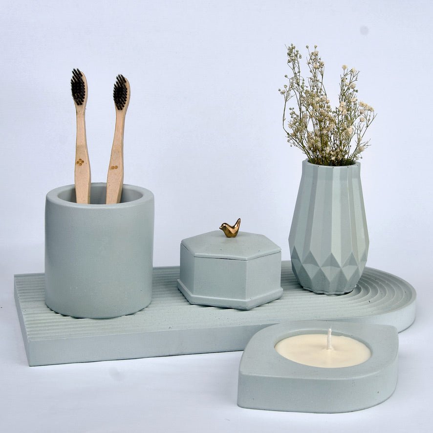Aurora 2 Bath/Office Set in Serene Sky, handcrafted bathroom accessories set