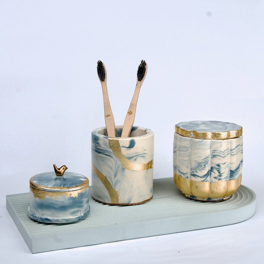Aurora 4 Bath/Table Set in Serene Sky, handcrafted bathroom accessories set