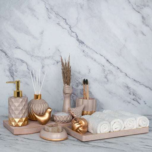 Bellavista Bathroom Set in Rose Dune, handcrafted bathroom accessories set