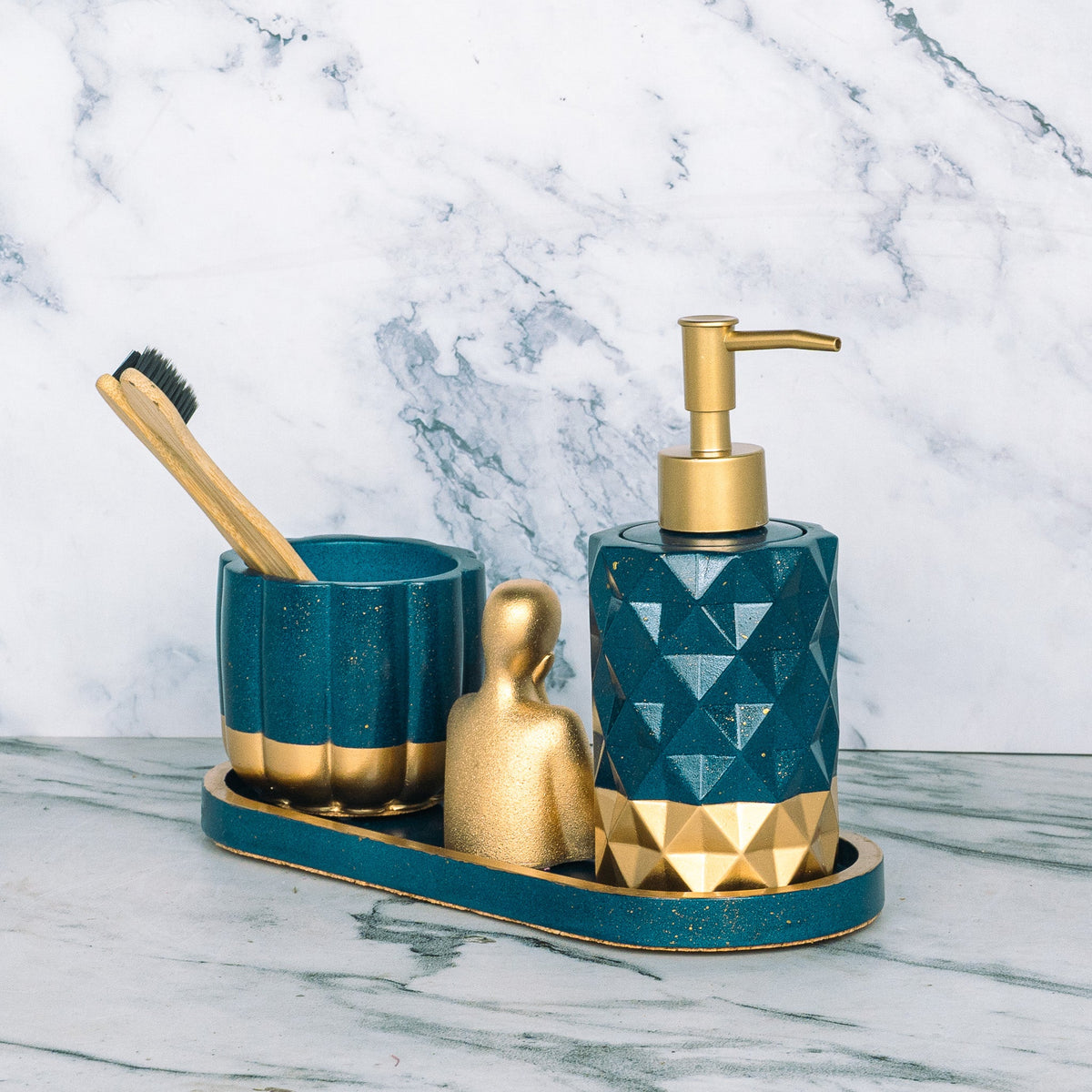 Berry Bathroom Set in Cool Lagoon, handcrafted bathroom accessories set