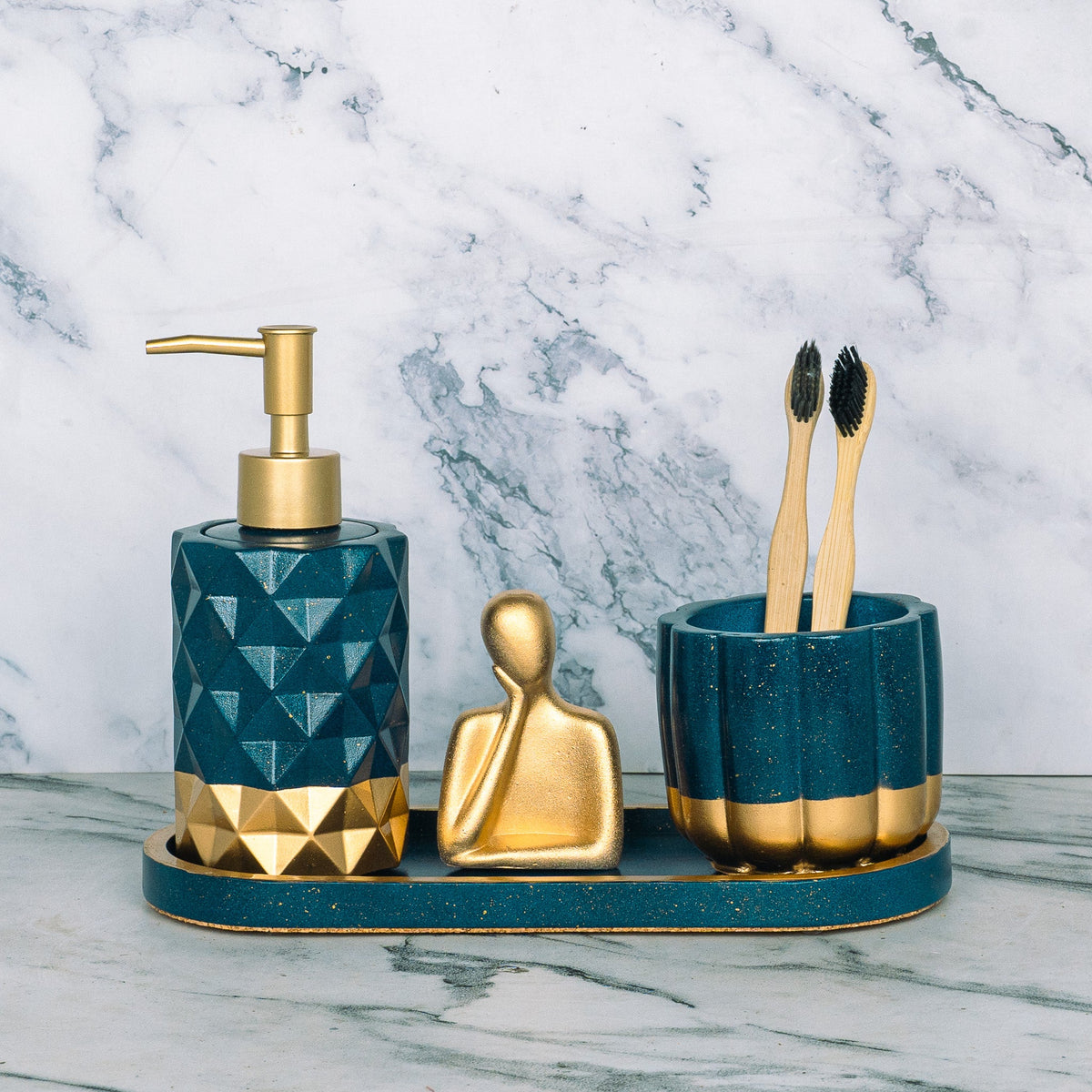 Berry Bathroom Set in Cool Lagoon, handcrafted bathroom accessories set