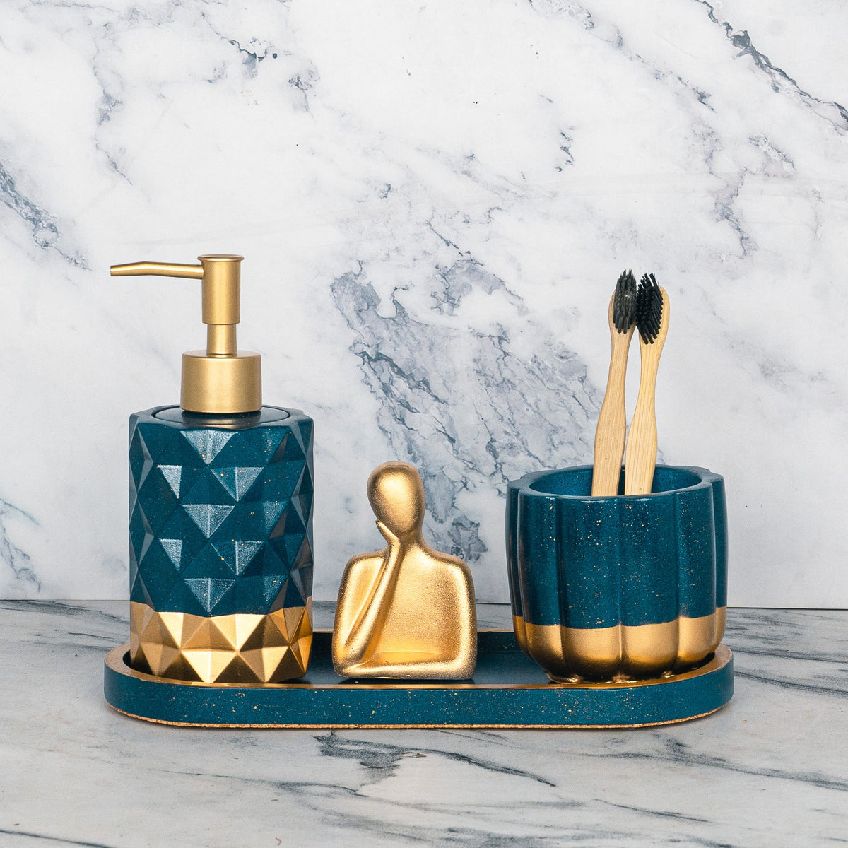 Berry Bathroom Set in Cool Lagoon, handcrafted bathroom accessories set