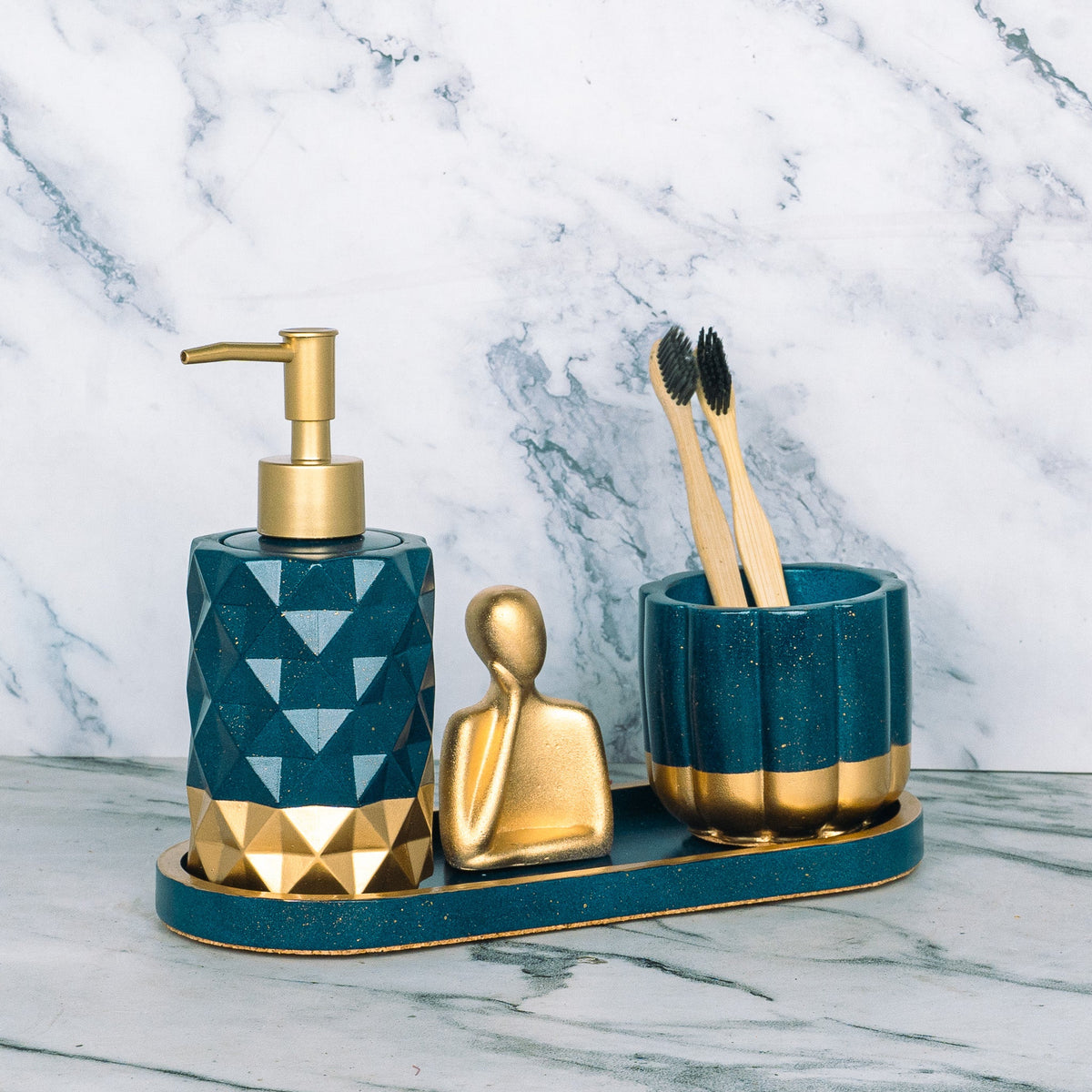 Berry Bathroom Set in Cool Lagoon, handcrafted bathroom accessories set