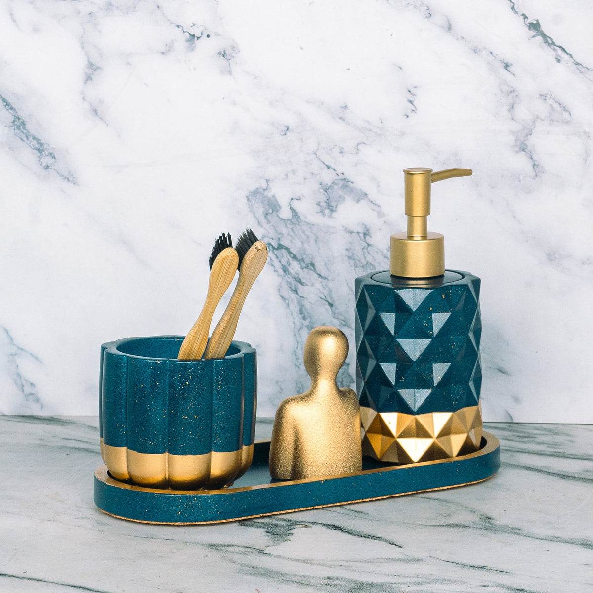 Berry Bathroom Set in Cool Lagoon, handcrafted bathroom accessories set