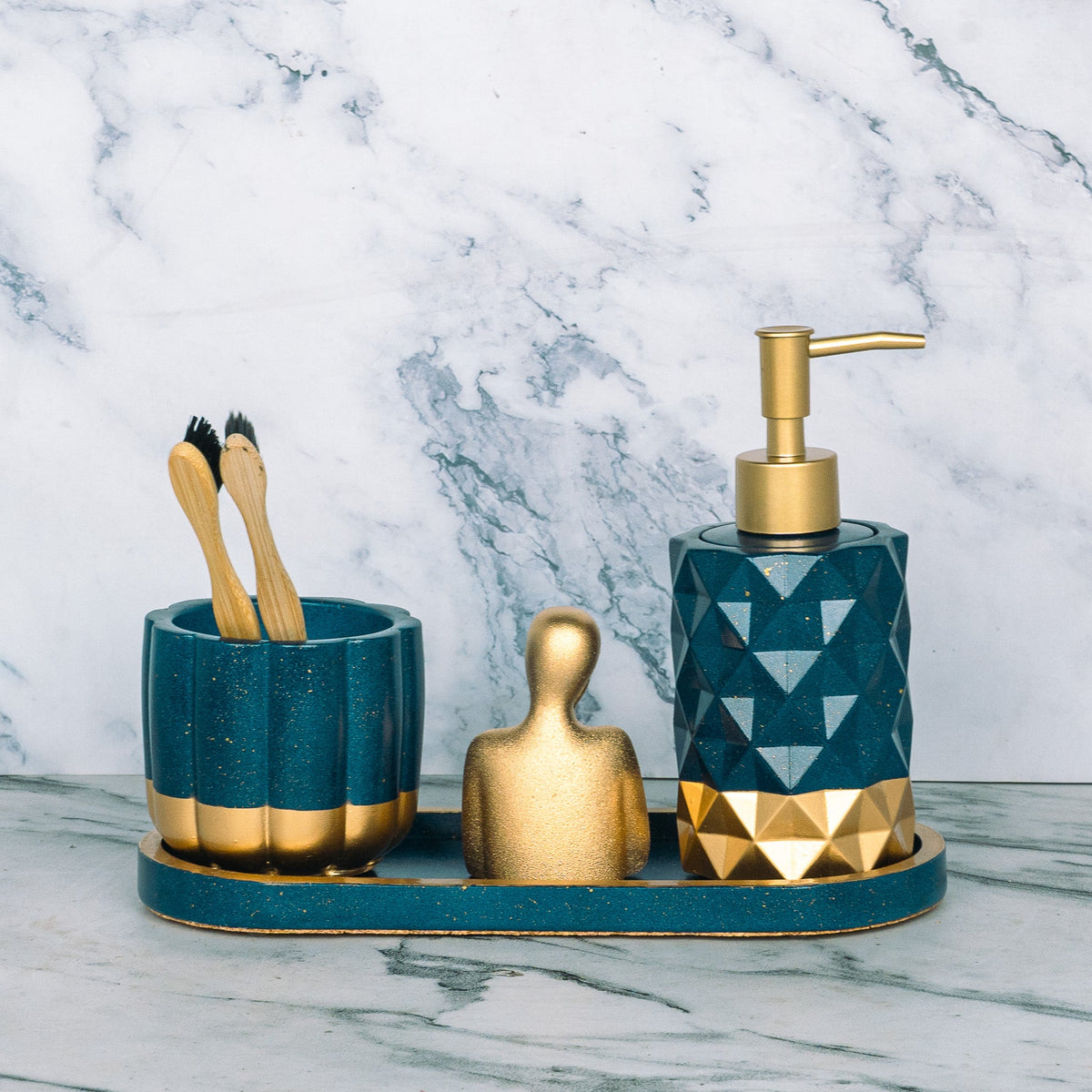 Berry Bathroom Set in Cool Lagoon, handcrafted bathroom accessories set