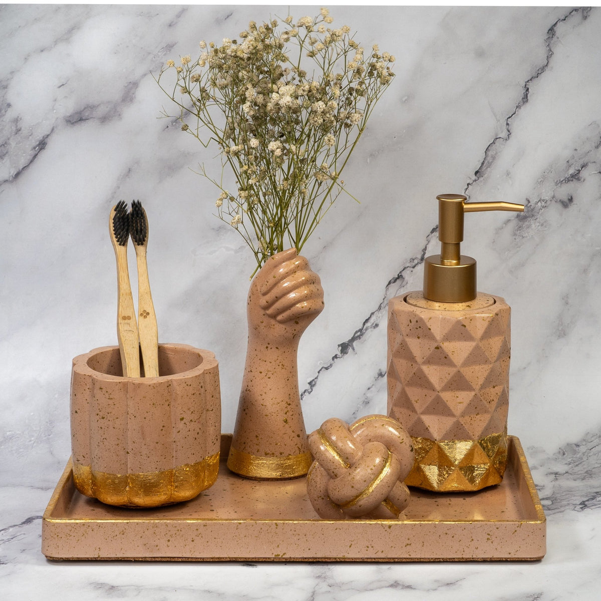 Bisque Bathroom Set in Warm Stone, handcrafted bathroom accessories set
