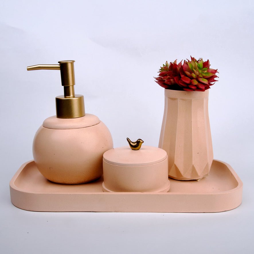 Blossom Bathroom Set in Sunset Glow, handcrafted bathroom accessories set