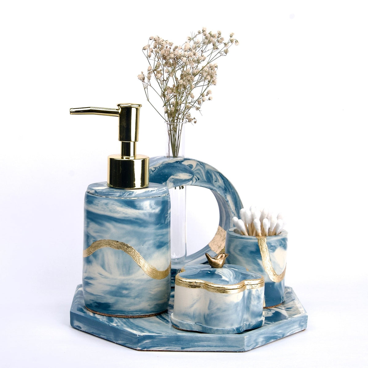 Blue Magic Bathroom Set in Nautical Depth, handcrafted bathroom accessories set