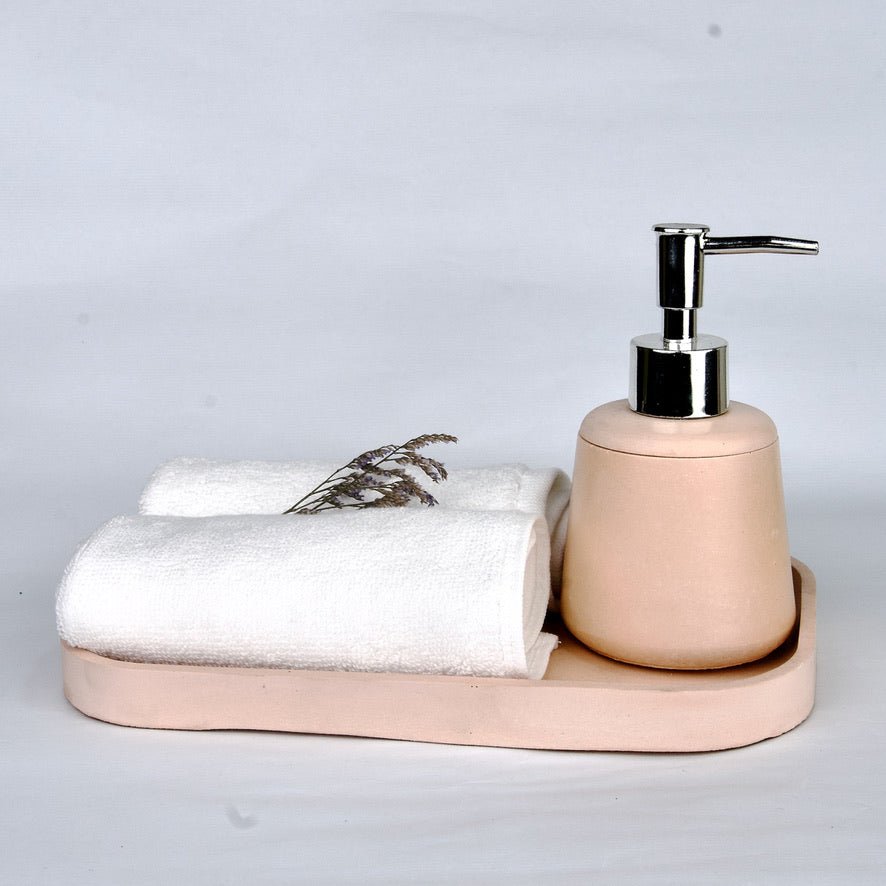 Blush Bathroom Set in Sunset Glow, handcrafted bathroom accessories set