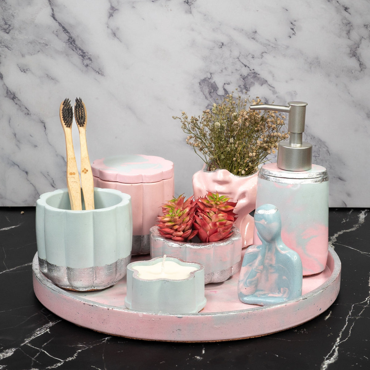 Bubbleberry Bathroom Set in Serene Blush, handcrafted bathroom set