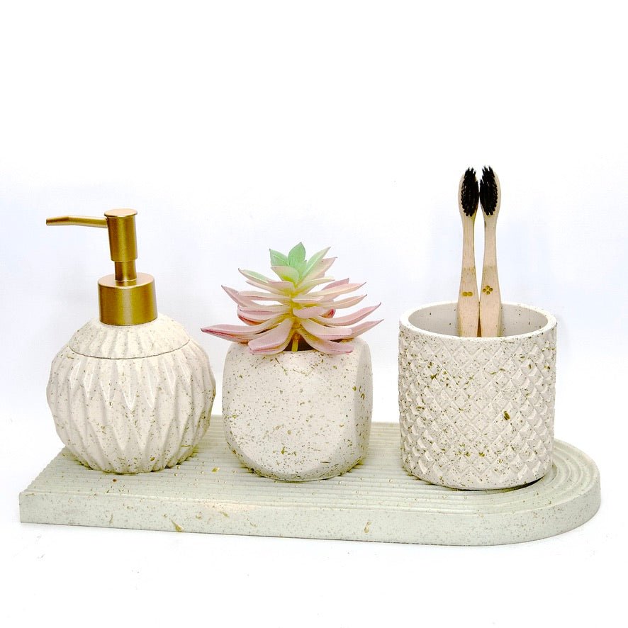 Cameron Bathroom Set in Moon Light, handcrafted bathroom accessories set