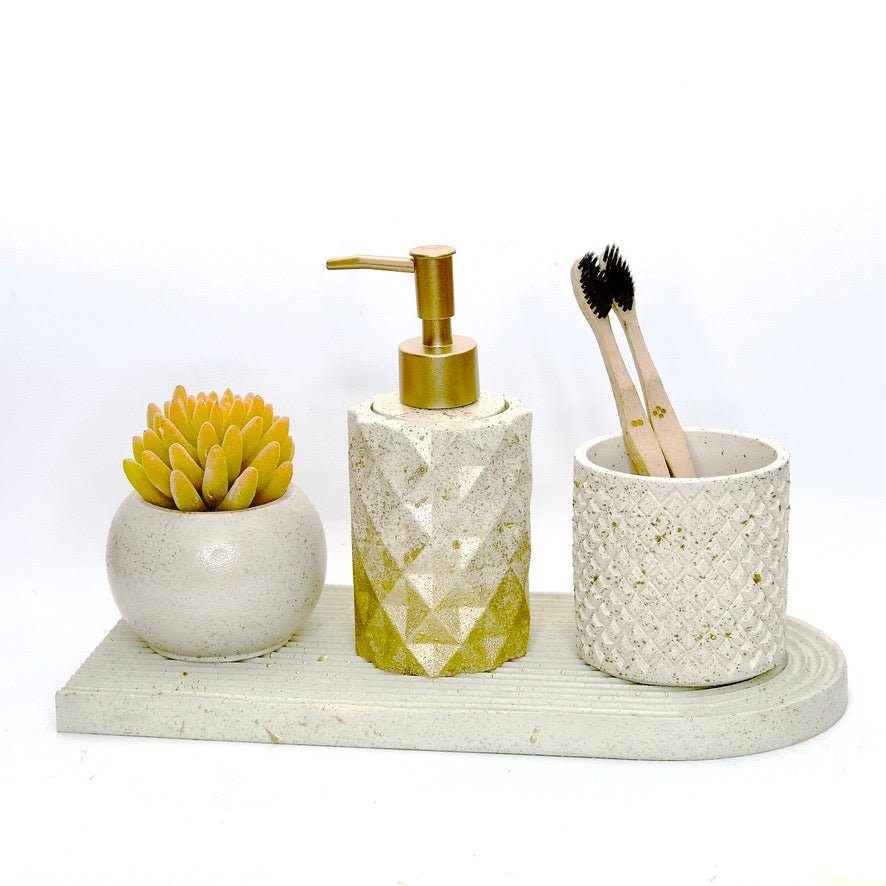 Camila Bathroom Set in Moon Light, handcrafted bathroom accessories set