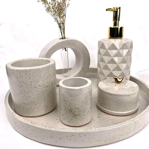 Cementino Bathroom Set in Silver Feather, handcrafted bathroom accessories set
