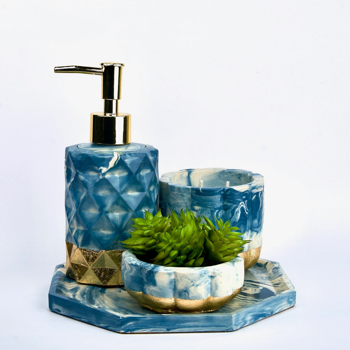 Cerulean Bathroom Set in Nautical Depth, handcrafted bathroom accessories set