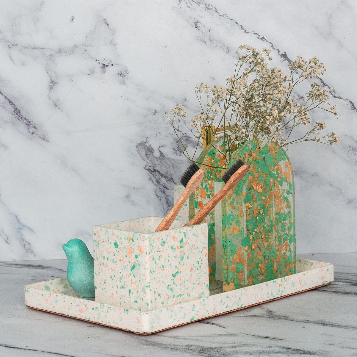 Chica Bathroom Set in Moon Light, handcrafted bathroom accessories set