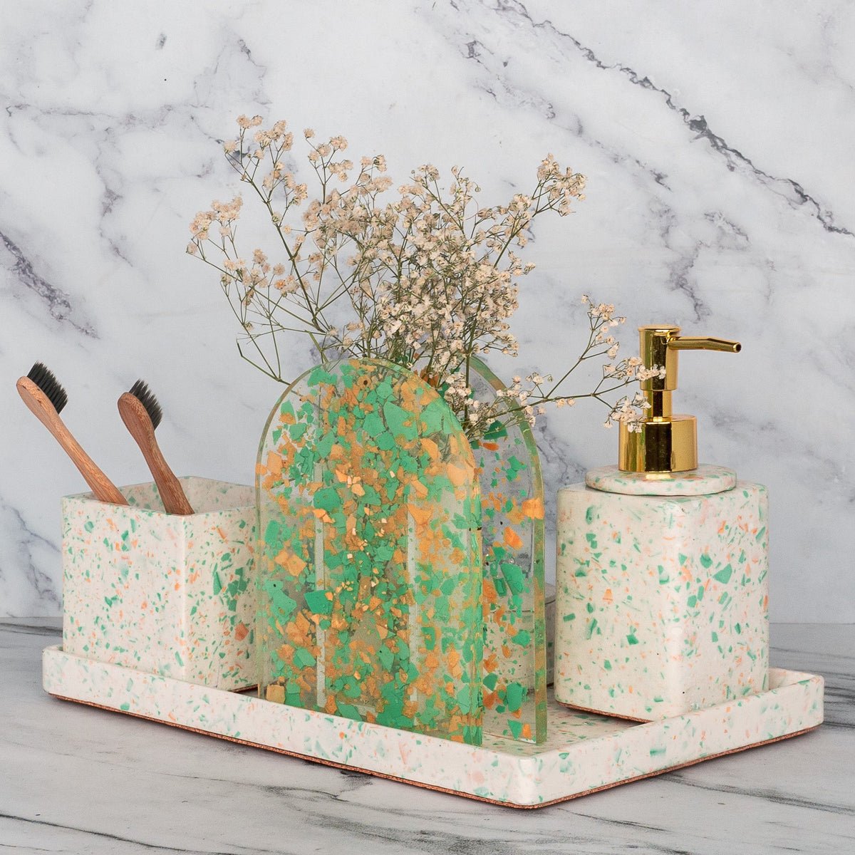 Chica Bathroom Set in Moon Light, handcrafted bathroom accessories set