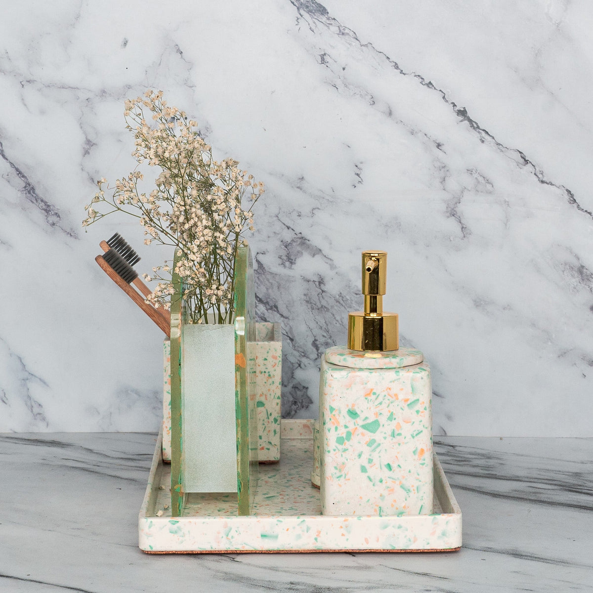 Chica Bathroom Set in Moon Light, handcrafted bathroom accessories set
